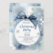 ウィンターダスティブルーオーナメントホリデークリスマスパーティー 招待状 (正面/裏面)