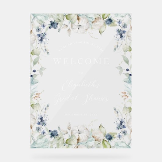 ウィンターダスティブルーブルーフローラフレームブライダルシャワー アクリルサイン (正面)
