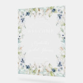 ウィンターダスティブルーブルーフローラフレームブライダルシャワー アクリルサイン (傾斜)