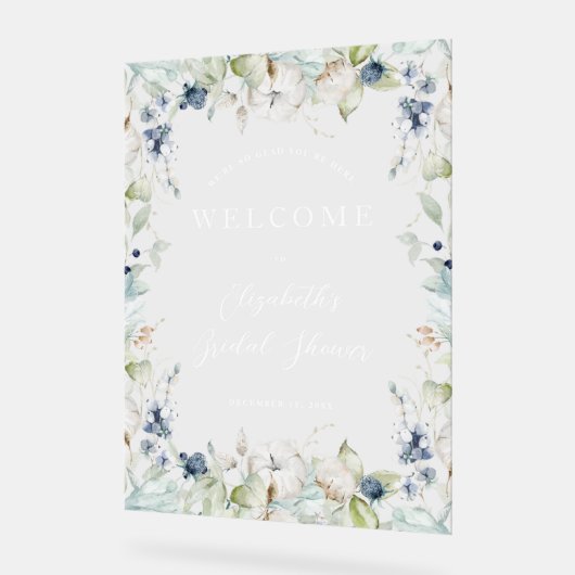 ウィンターダスティブルーブルーフローラフレームブライダルシャワー アクリルサイン (傾斜)