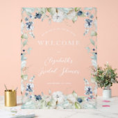 ウィンターダスティブルーブルーフローラフレームブライダルシャワー アクリルサイン (ウェディング)