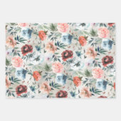 ウィンターダスティブルー&ピンクローズパイン&バラお尻  ラッピングペーパーシート (正面3)