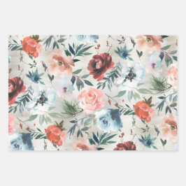 ウィンターダスティブルー&ピンクローズパイン&バラお尻 ラッピングペーパーシート
