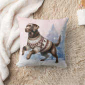 ウィンターチョコレートラブラドールリトリーブスノウドッグ クッション (ブランケット)