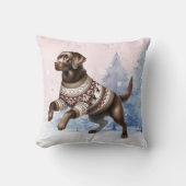 ウィンターチョコレートラブラドールリトリーブスノウドッグ クッション (正面)