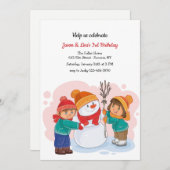 ウィンターツインズバースデーパーティーの招待 招待状 (正面/裏面)