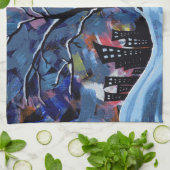 ウィンターツリーアンドシティライトオリジナルのアートワーク キッチンタオル (折り畳み)