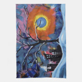 ウィンターツリーアンドシティライトオリジナルのアートワーク キッチンタオル (縦)