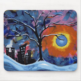 ウィンターツリーアンドシティライトオリジナルのアートワーク マウスパッド