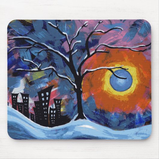 ウィンターツリーアンドシティライトオリジナルのアートワーク マウスパッド (正面)
