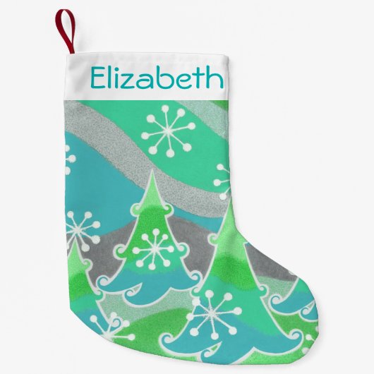 ウィンターツリーズグリーンネームストッキング スモールクリスマスストッキング (正面)