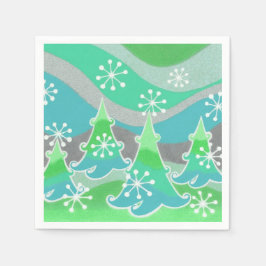 ウィンターツリーズグリーン紙ナプキン スタンダードカクテルナプキン