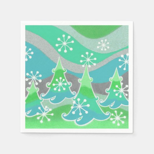ウィンターツリーズグリーン紙ナプキン スタンダードカクテルナプキン (正面)