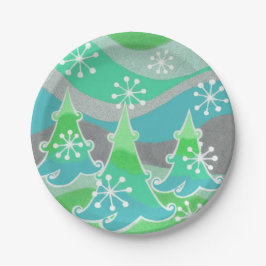 ウィンターツリーズグリーン紙プレート ペーパープレート
