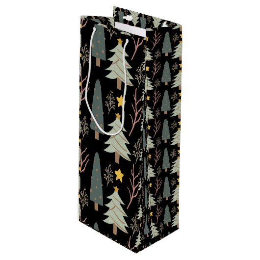 ウィンターツリーズパターンホリデーフォレストクリスマスおもしろい ワインギフトバッグ (正面アングル)