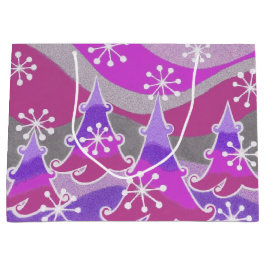 ウィンターツリーズパープル抱き枕大 ラージペーパーバッグ