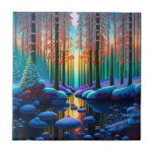 ウィンターツリーズランドスケープイラストレーション タイル (正面)