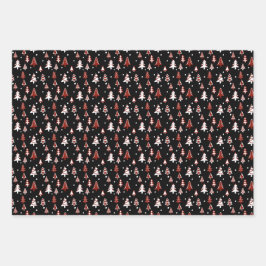 ウィンターツリーズレッド白黒雪 ラッピングペーパーシート