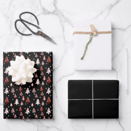 ウィンターツリーズレッド白黒雪 ラッピングペーパーシート