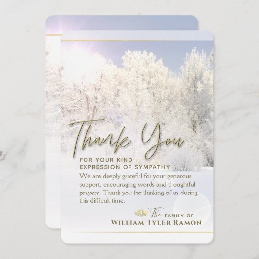 ウィンターツリーズ悔やみや弔慰サンキュー5 x 7 招待状 (正面/裏面)