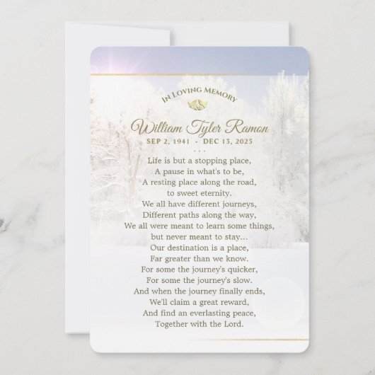 ウィンターツリーズ悔やみや弔慰サンキュー5 x 7 招待状 (裏面)