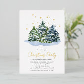 ウィンターツリーズ&スターズクリスマスパーティーホリデー金ゴールド 箔招待状 (立ち正面)