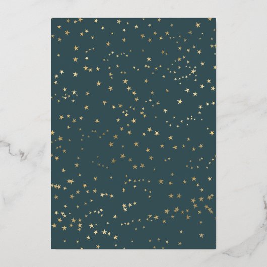 ウィンターツリーズ&スターズクリスマスパーティーホリデー金ゴールド 箔招待状 (裏面)