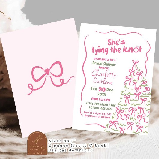 ウィンターツリーボウタイイングザノットブライダルシャワー 招待状