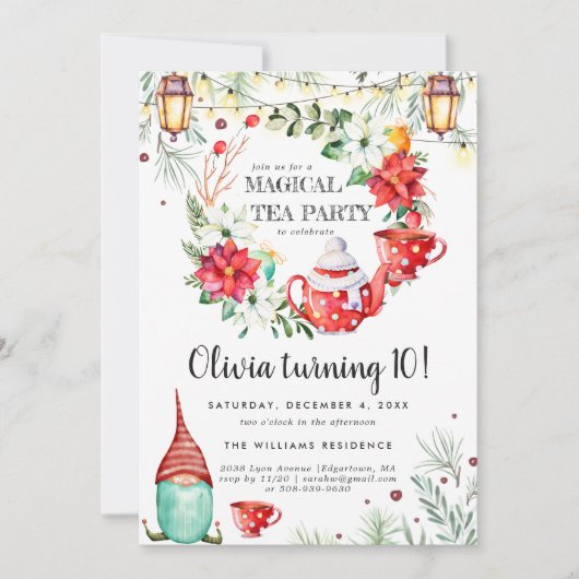 ウィンターティーパーティー誕生日招待状 (正面)