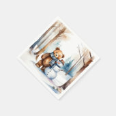 ウィンターテディベアと雪だるま スタンダードカクテルナプキン (角)