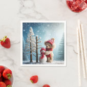 ウィンターテディベアと雪だるま スタンダードカクテルナプキン (インサイチュ)