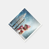 ウィンターテディベアと雪だるま スタンダードカクテルナプキン (角)