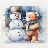 ウィンターテディベアと雪だるま マウスパッド (正面)
