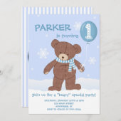 ウィンターテディベアバルーン1st誕生日招待状 招待状 (正面/裏面)