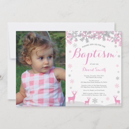 ウィンターディアガールバプティスマフォト招待状 招待状 (正面)