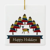 ウィンターディアーフォレストハッピーホリデーズセラミックオーナメント セラミックオーナメント (裏面)