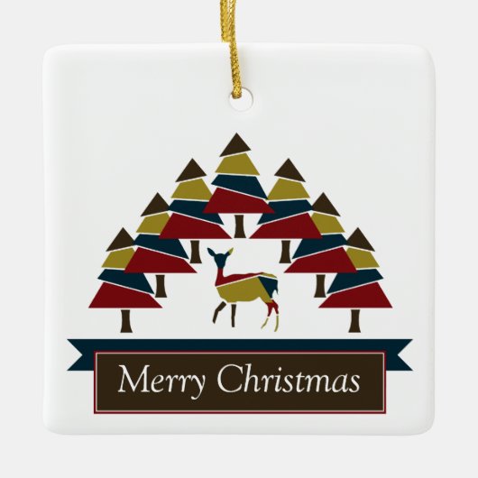 ウィンターディアーフォレストハッピーホリデーズセラミックオーナメント セラミックオーナメント (正面)