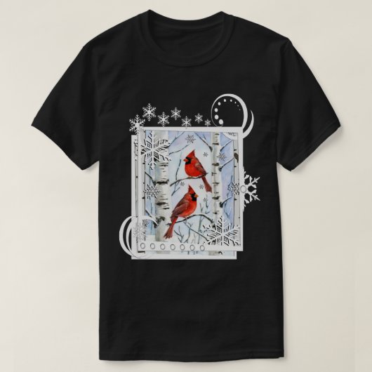 ウィンターディナル樺の木ツリーズスノーフレークデザイン Tシャツ (デザイン正面)