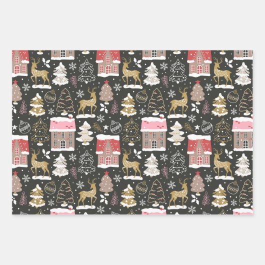 ウィンタートナディアハウズクリ伝統的スマス ラッピングペーパーシート (正面3)