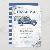 ウィンタートラックブルーボーイ誕生日サンキューカード 招待状 (正面/裏面)