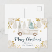 ウィンタートラックホワイト&金ゴールドフローラクリスマス シーズンポストカード (正面/裏面)