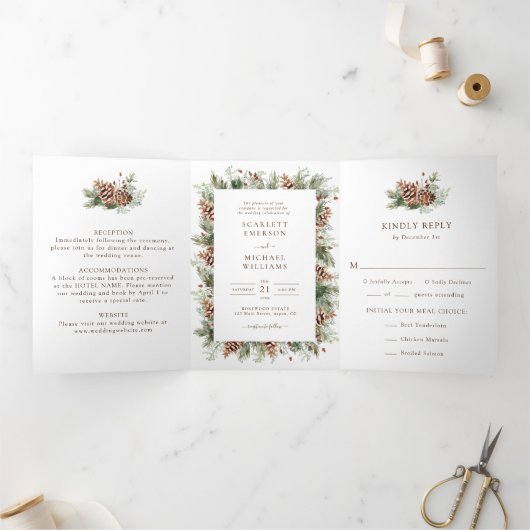 ウィンタートリフォールド結婚式招待状 三つ折り招待状 (内部)