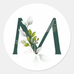 ウィンタートリモノグラム緑の文字とベリー ラウンドシール