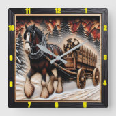 ウィンタートレイルパーソナライズされたチャーレッドグレインクレイデール スクエア壁時計 (正面)