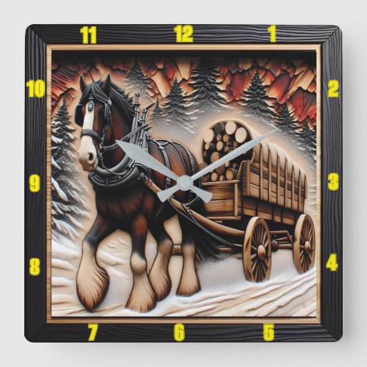 ウィンタートレイルパーソナライズされたチャーレッドグレインクレイデール スクエア壁時計 (正面)