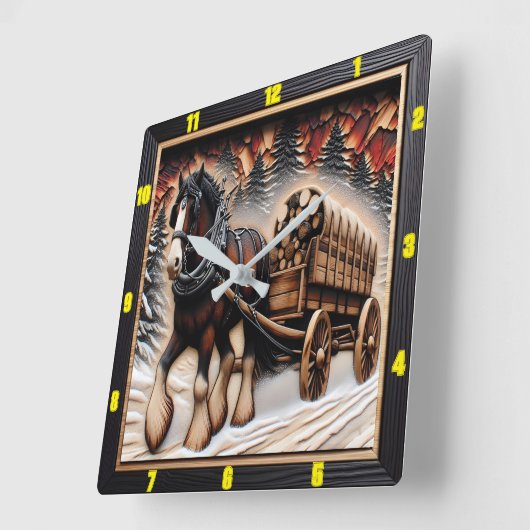 ウィンタートレイルパーソナライズされたチャーレッドグレインクレイデール スクエア壁時計 (傾斜)