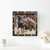 ウィンタートレイルパーソナライズされたチャーレッドグレインクレイデール スクエア壁時計 (ホーム)