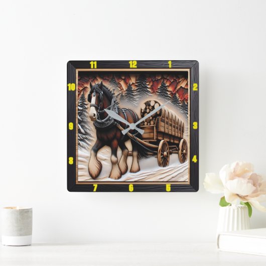ウィンタートレイルパーソナライズされたチャーレッドグレインクレイデール スクエア壁時計 (ホーム)