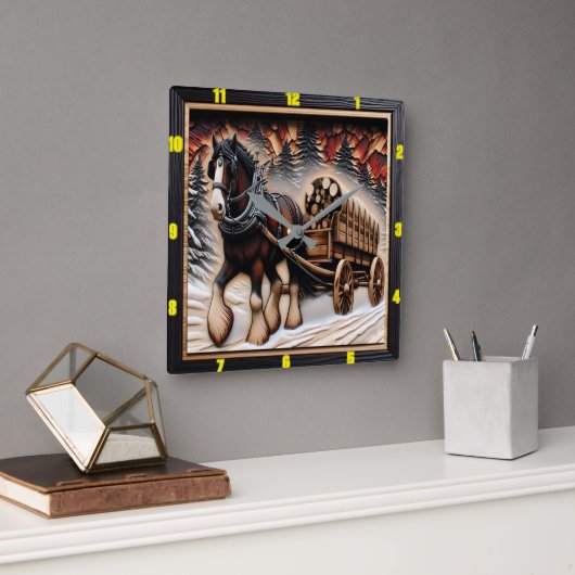 ウィンタートレイルパーソナライズされたチャーレッドグレインクレイデール スクエア壁時計 (オフィス)