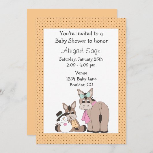 ウィンタードンキーベビーシャワー招待状 招待状 (正面/裏面)